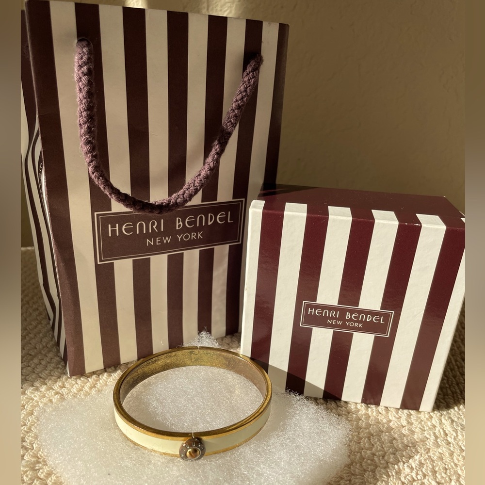 henri bendel Gold and Cream Enamel Hinged Bracelet